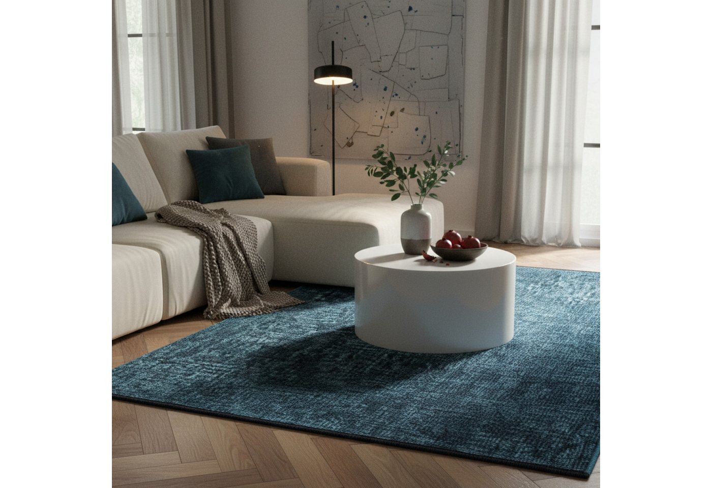 KADIMA DESIGN Wollteppich KOFEL Wohnzimmer Waschbar Schlafzimmer Wohnzimmerteppich Esszimmer, Läufer, Höhe: 9 mm, Blau, 80x150 cm, Modern Esszimmerteppich Einfarbig Uni Waschbar Bild 3
