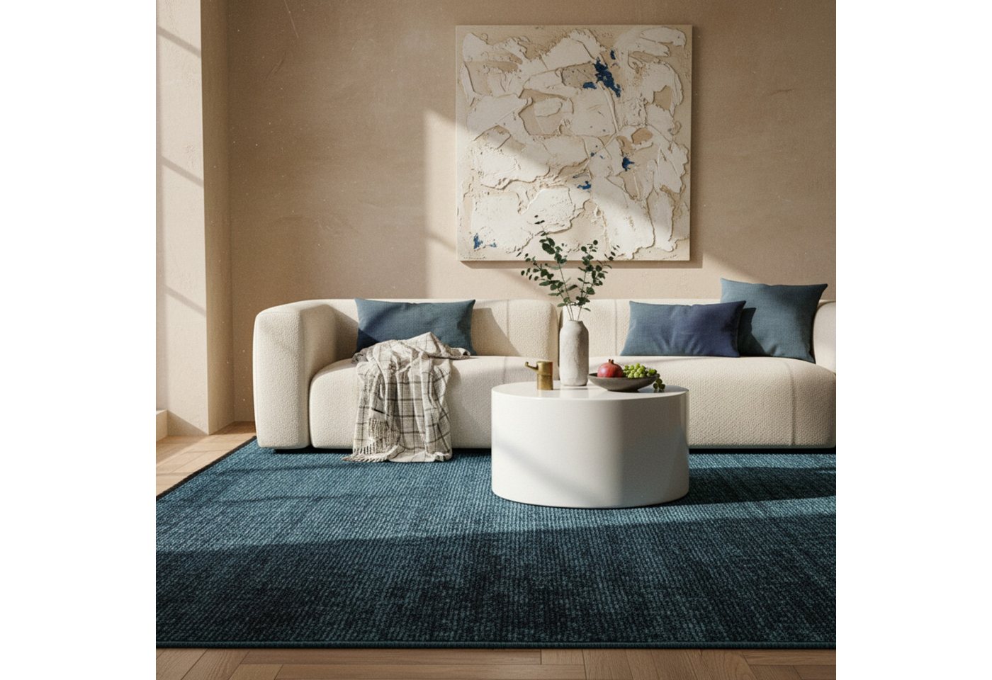 KADIMA DESIGN Wollteppich KOFEL Wohnzimmer Waschbar Schlafzimmer Wohnzimmerteppich Esszimmer, Läufer, Höhe: 9 mm, Blau, 80x150 cm, Modern Esszimmerteppich Einfarbig Uni Waschbar Bild 5