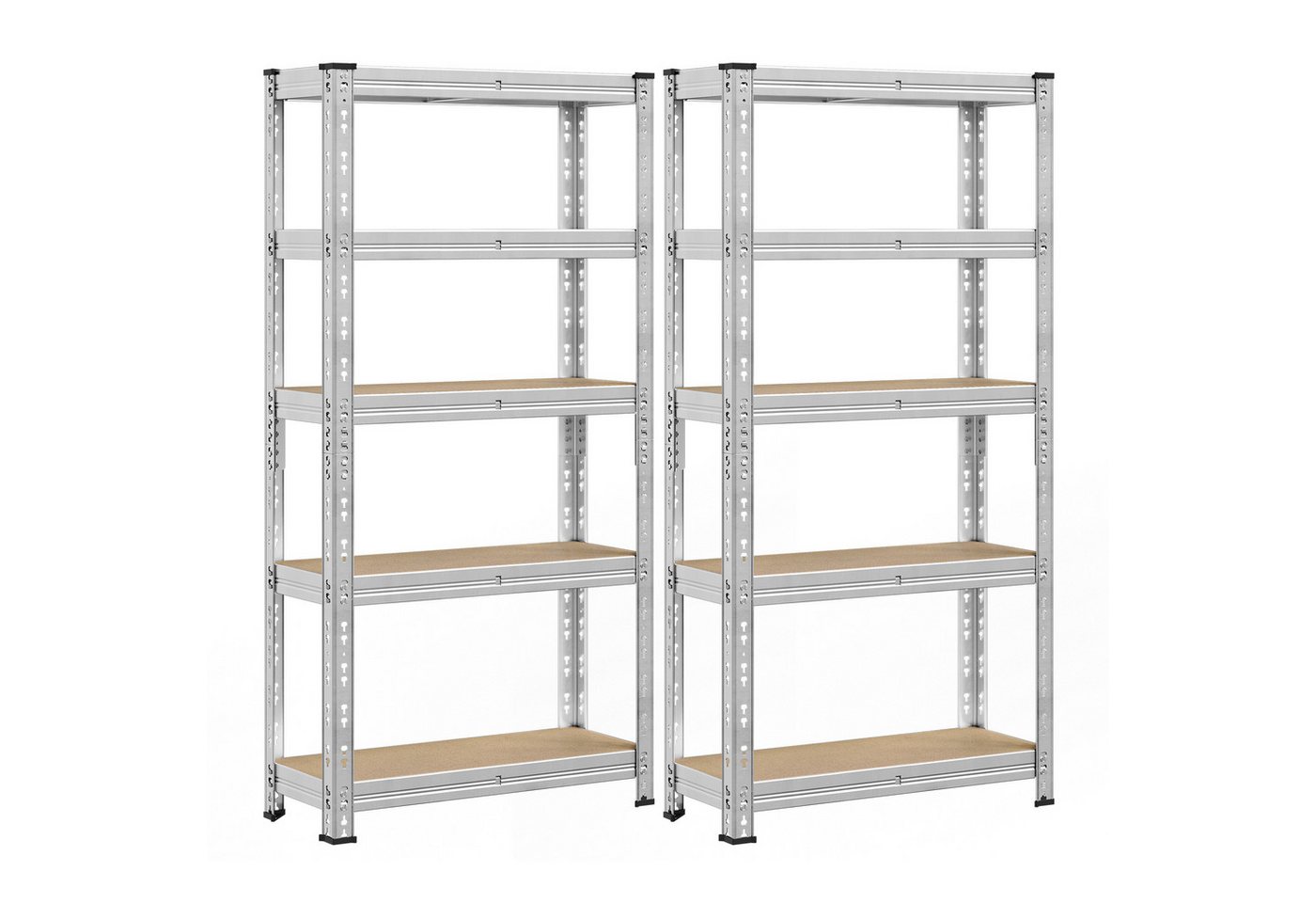 SONGMICS Schwerlastregal Kellerregal, bis 875 kg belastbar, verstellbare Ablagen, silbern, 2-tlg., 30 x 75 x 150 cm, Schmetterling-Stecksystem, einfache Montage