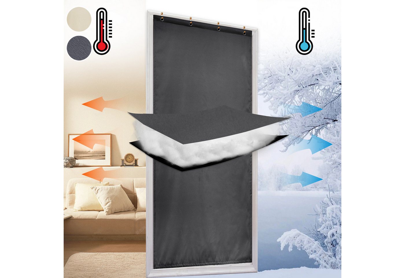 BTTO V&G Raumteiler Vorhang blickdicht,Türvorhang thermo,Verdunkelungsvorhang ösen, 1-tlg., Thermoisolierend, lichtundurchlässige, deko Wohnzimmer Schlafzimmer Bild 2