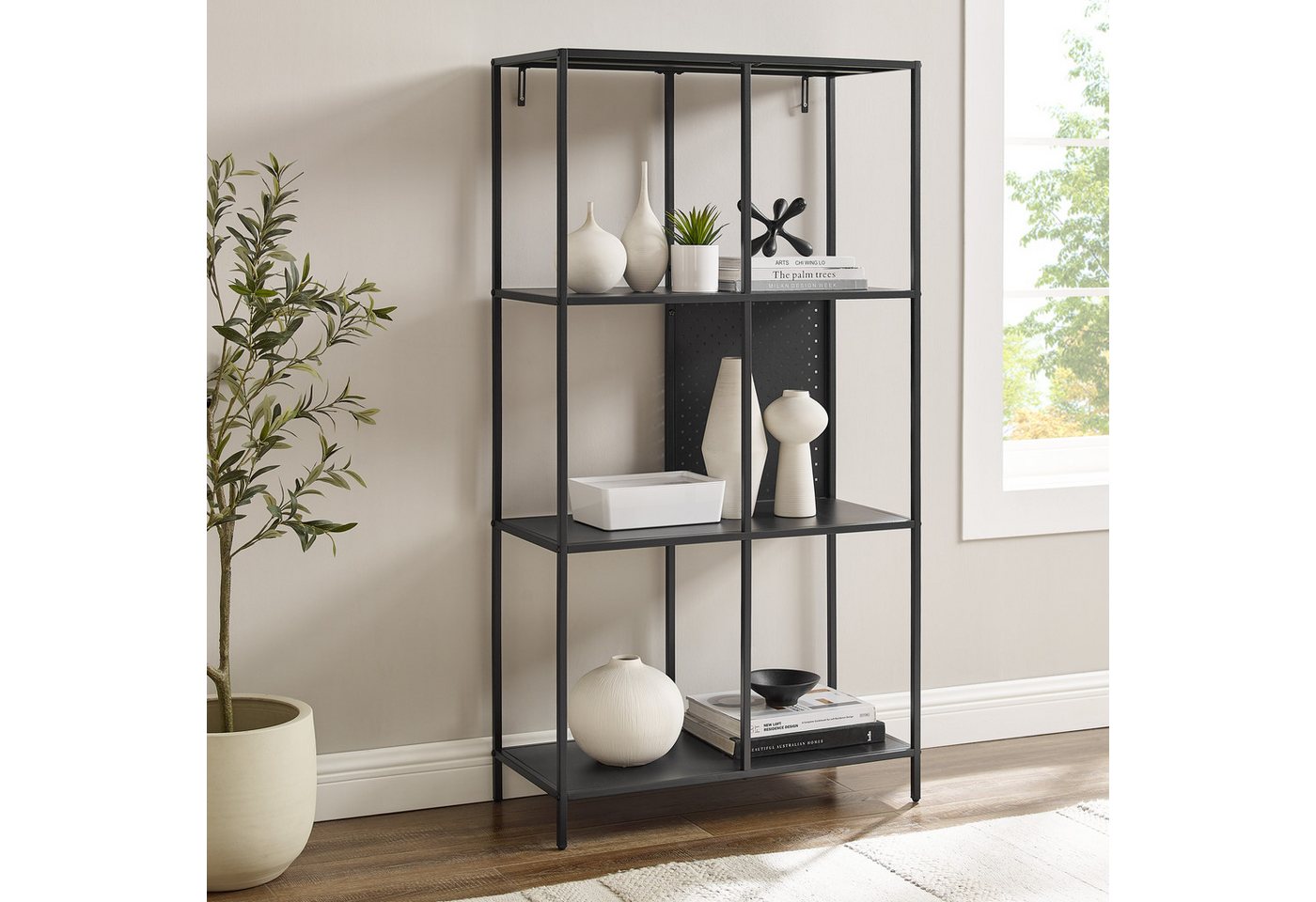 loft24 Bücherregal Holly - Regal Standregal Wohnzimmerregal, Standregal aus Metall mit 6 Fächern, Regal, schwarz, Höhe 144 cm