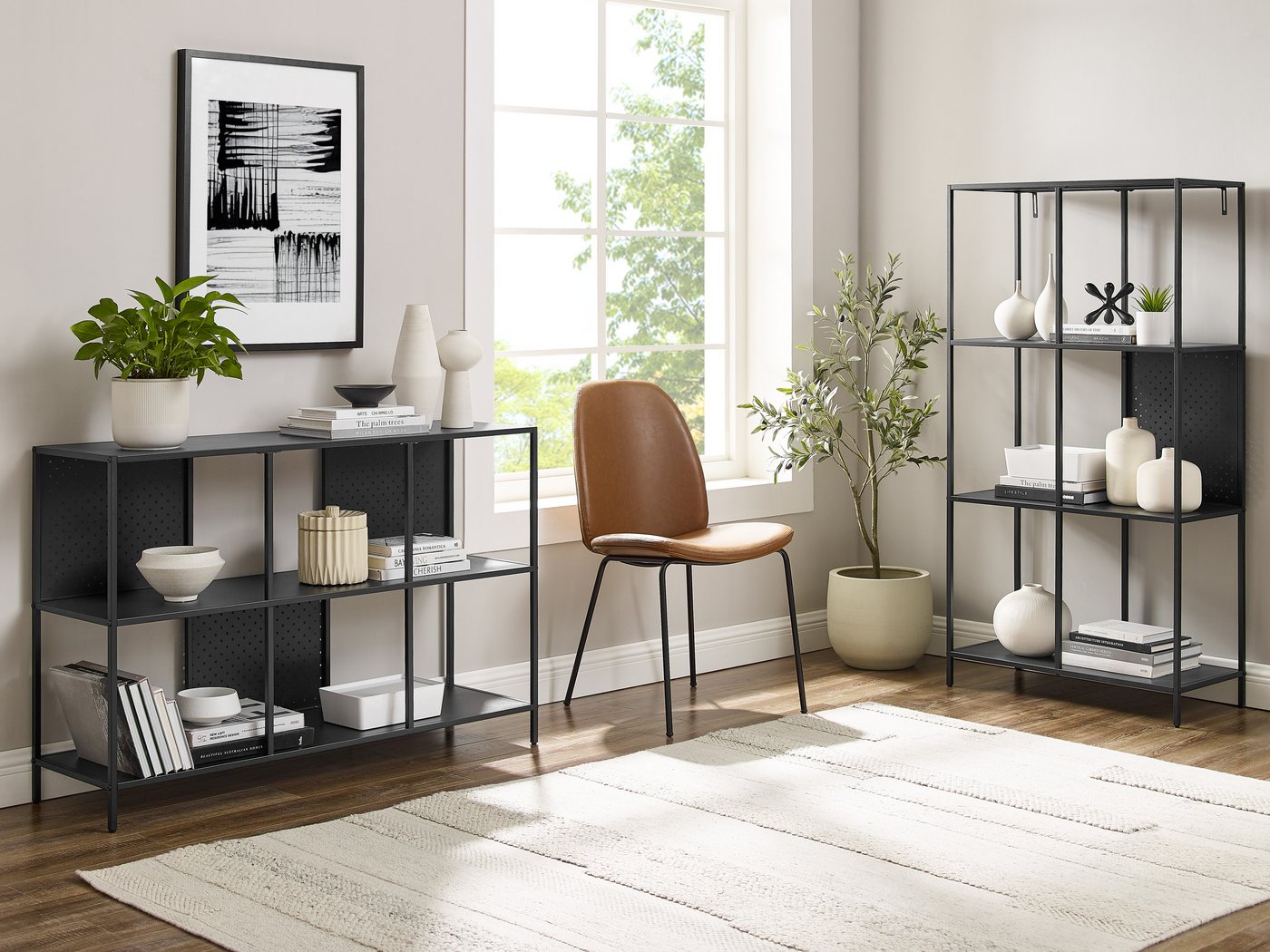 loft24 Bücherregal Holly - Regal Standregal Wohnzimmerregal, Standregal aus Metall mit 6 Fächern, Regal, schwarz, Höhe 144 cm Bild 2