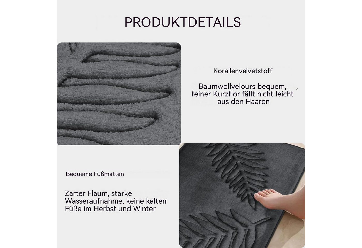 Diwzbyn Badematte Badematte aus Memory-Schaum, rutschfest, saugstark,Blättermotiv, Höhe 40 mm Bild 2