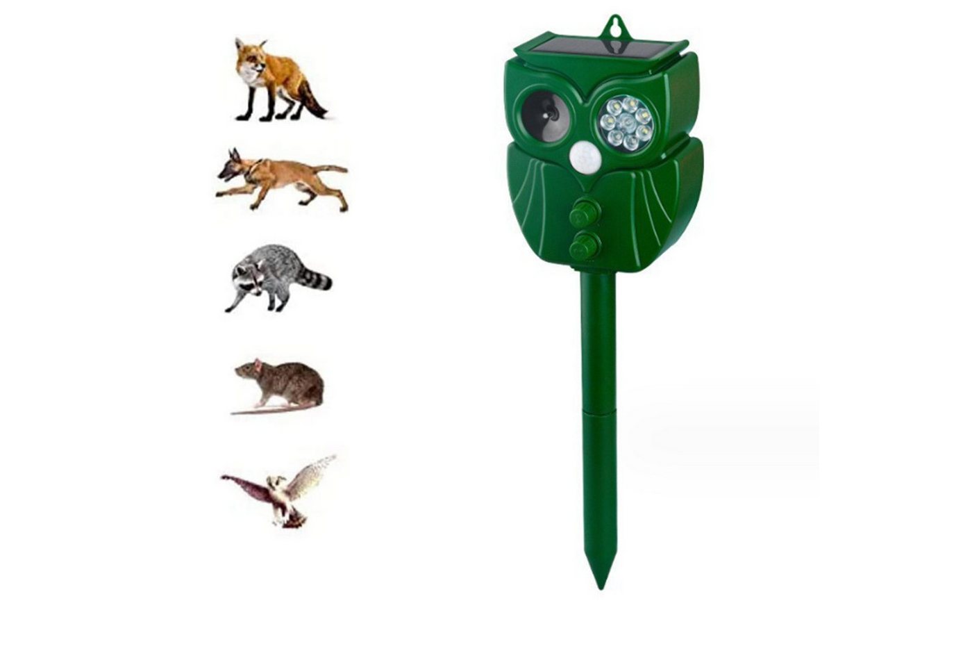 feinlux Ultraschall-Tierabwehr Ultraschall-Tierabwehr Mausabwehr, set 1-tlg., Rote und weiße LED + USB-Aufladung + Solaraufladung, Solarbetrieben Große Reichweite Empfindlichkeit
