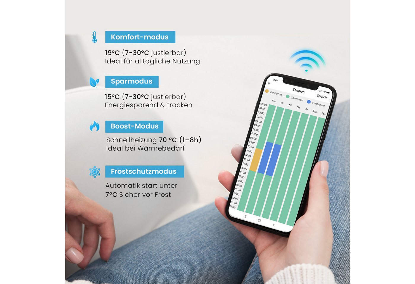 MEYKOERS Elektrischer Badheizkörper Handtuchheizkörper mit Smart WiFi Thermostat Heizstab, 300W/500W, Höhe: 100 cm, Intelligente Steuerung, 4 Modi und Smartes Heizen Bild 4