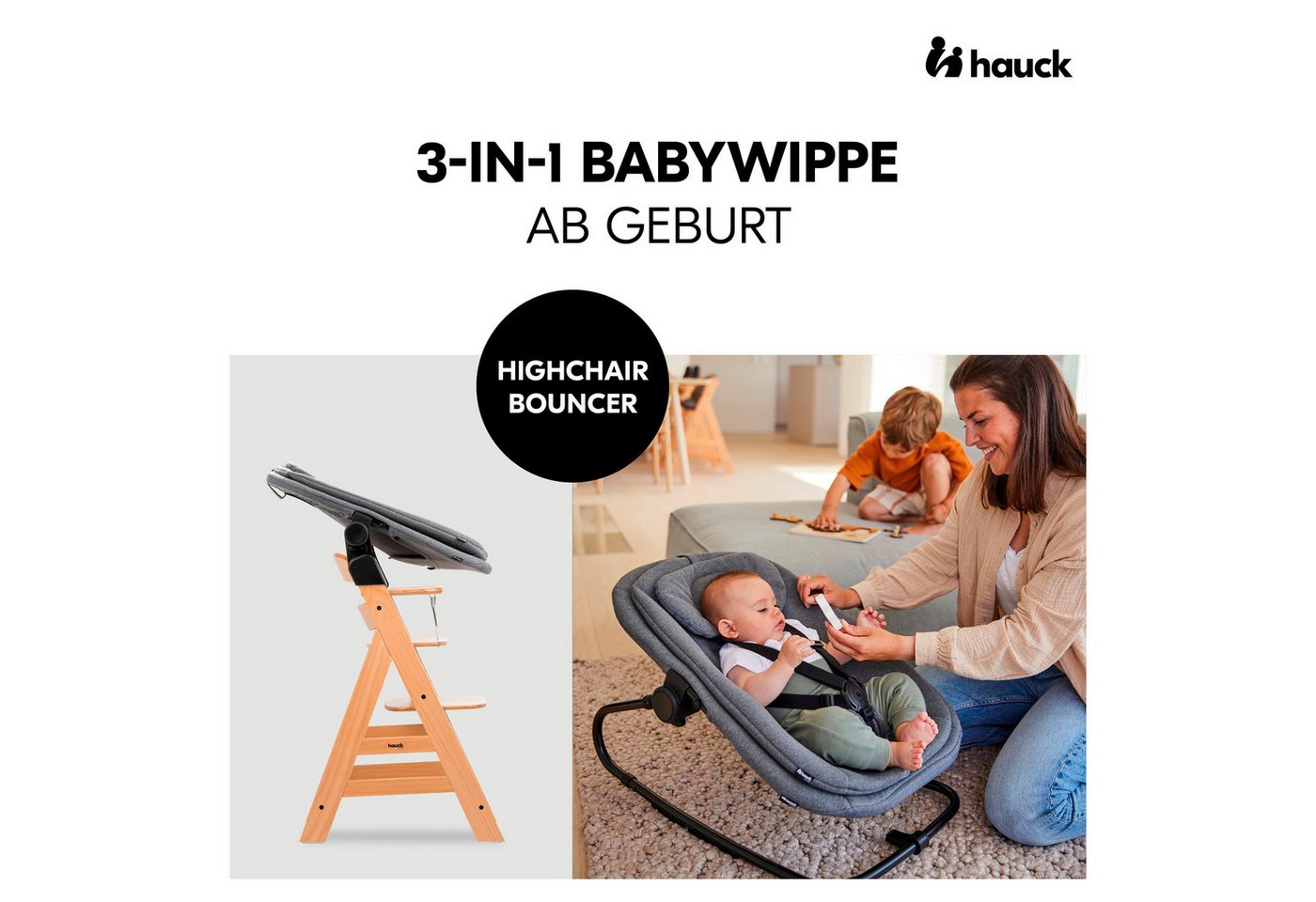 Hauck Babywippe Highchair Bouncer, Dark Grey Melange, für Alpha+, Beta+, Arketa Bild 4