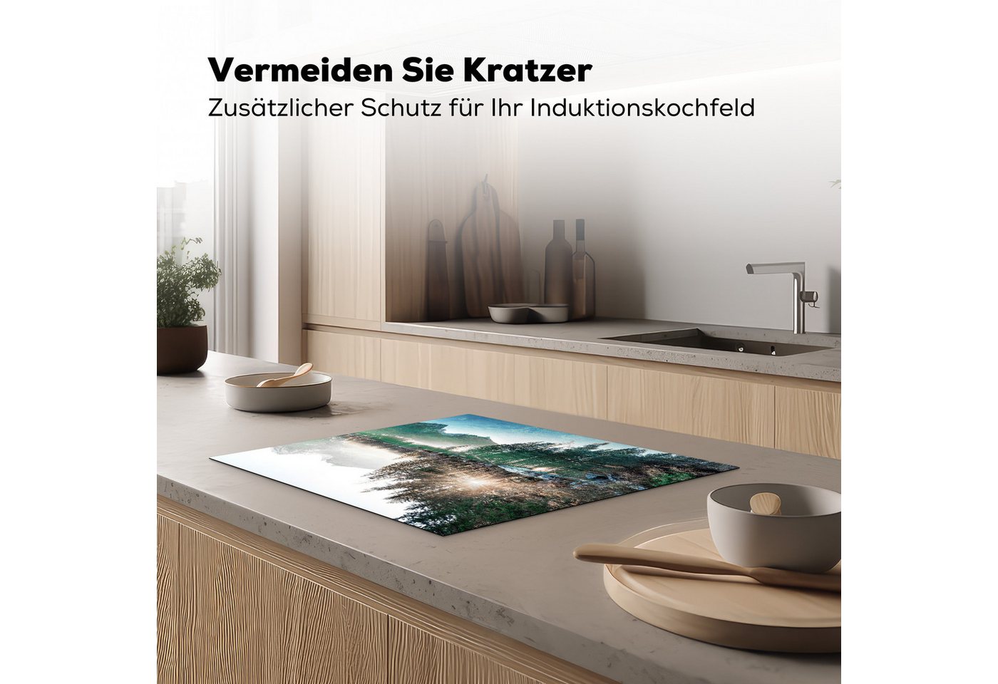 MuchoWow Herd-Abdeckplatte Natur - Bäume - Berge - See, Vinyl, (1 tlg), Abdeckung Induktionskochfeld Schutzmatte, Küche Deko, 65x52 cm