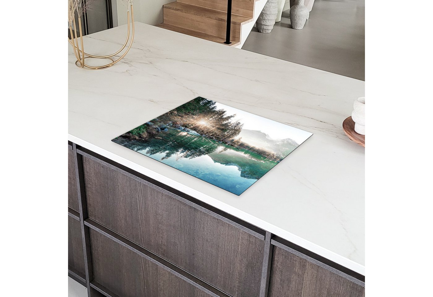 MuchoWow Herd-Abdeckplatte Natur - Bäume - Berge - See, Vinyl, (1 tlg), Abdeckung Induktionskochfeld Schutzmatte, Küche Deko, 65x52 cm Bild 4