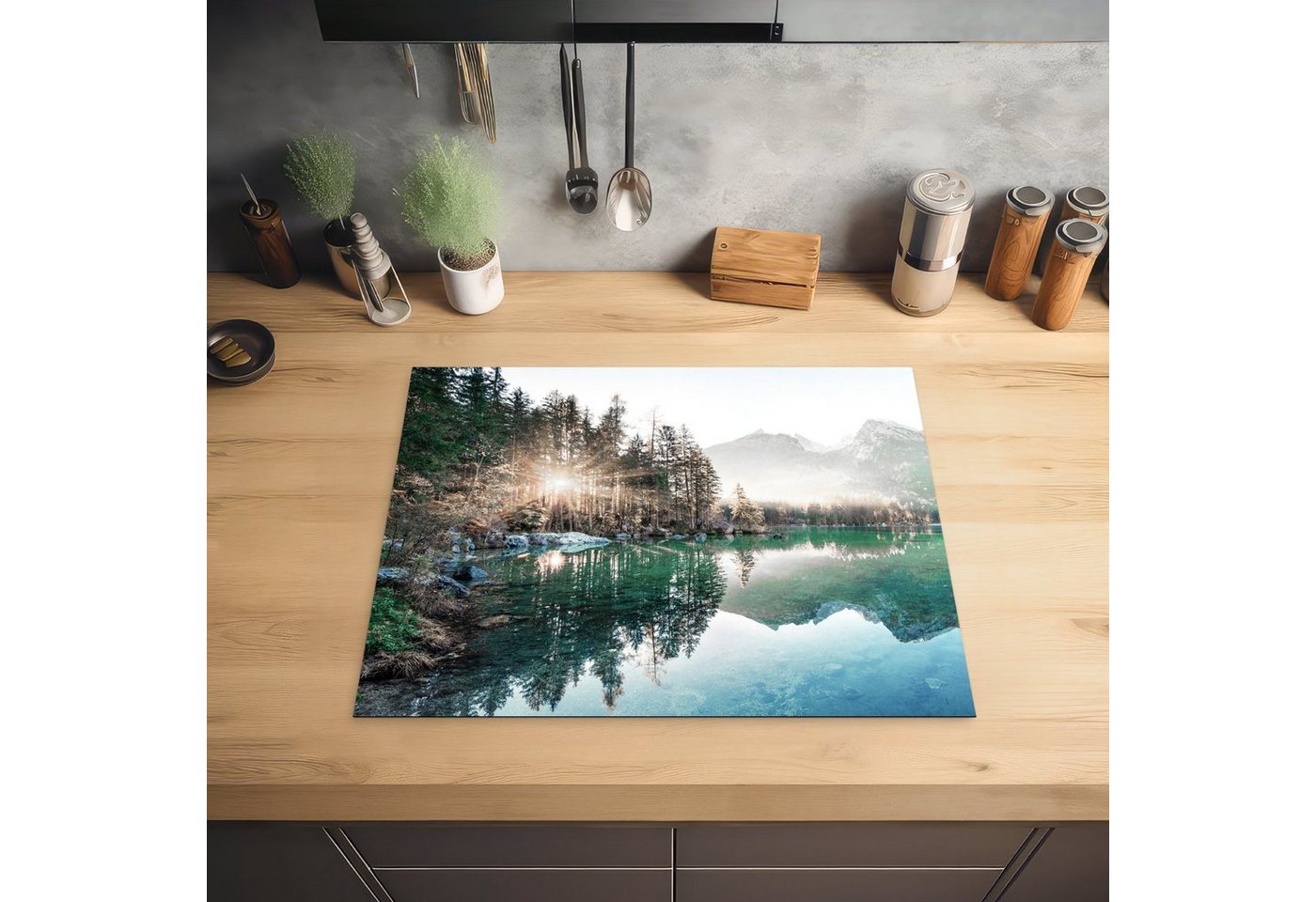 MuchoWow Herd-Abdeckplatte Natur - Bäume - Berge - See, Vinyl, (1 tlg), Abdeckung Induktionskochfeld Schutzmatte, Küche Deko, 65x52 cm Bild 5