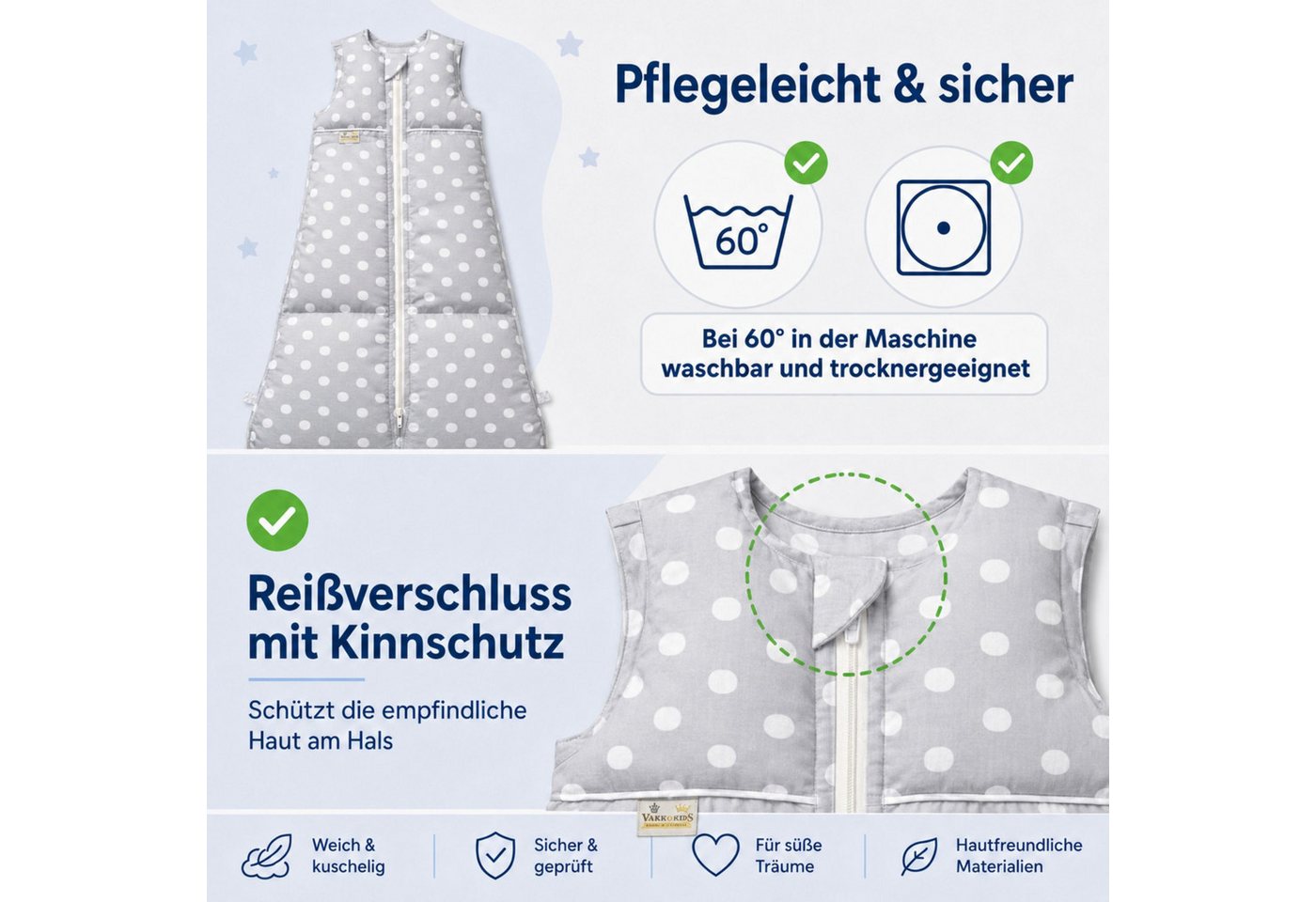 Kinderhaus Blaubaer Babyschlafsack Daunenschlafsack TOP, 3-fach längenverstellbar mit Premiumdaunen luftig leicht atmungsaktiv