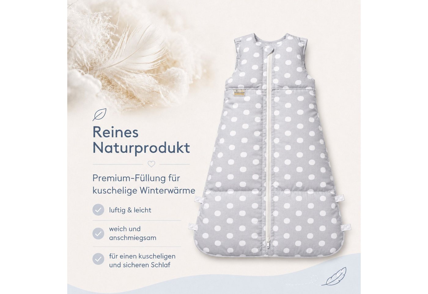 Kinderhaus Blaubaer Babyschlafsack Daunenschlafsack TOP, 3-fach längenverstellbar mit Premiumdaunen luftig leicht atmungsaktiv Bild 3