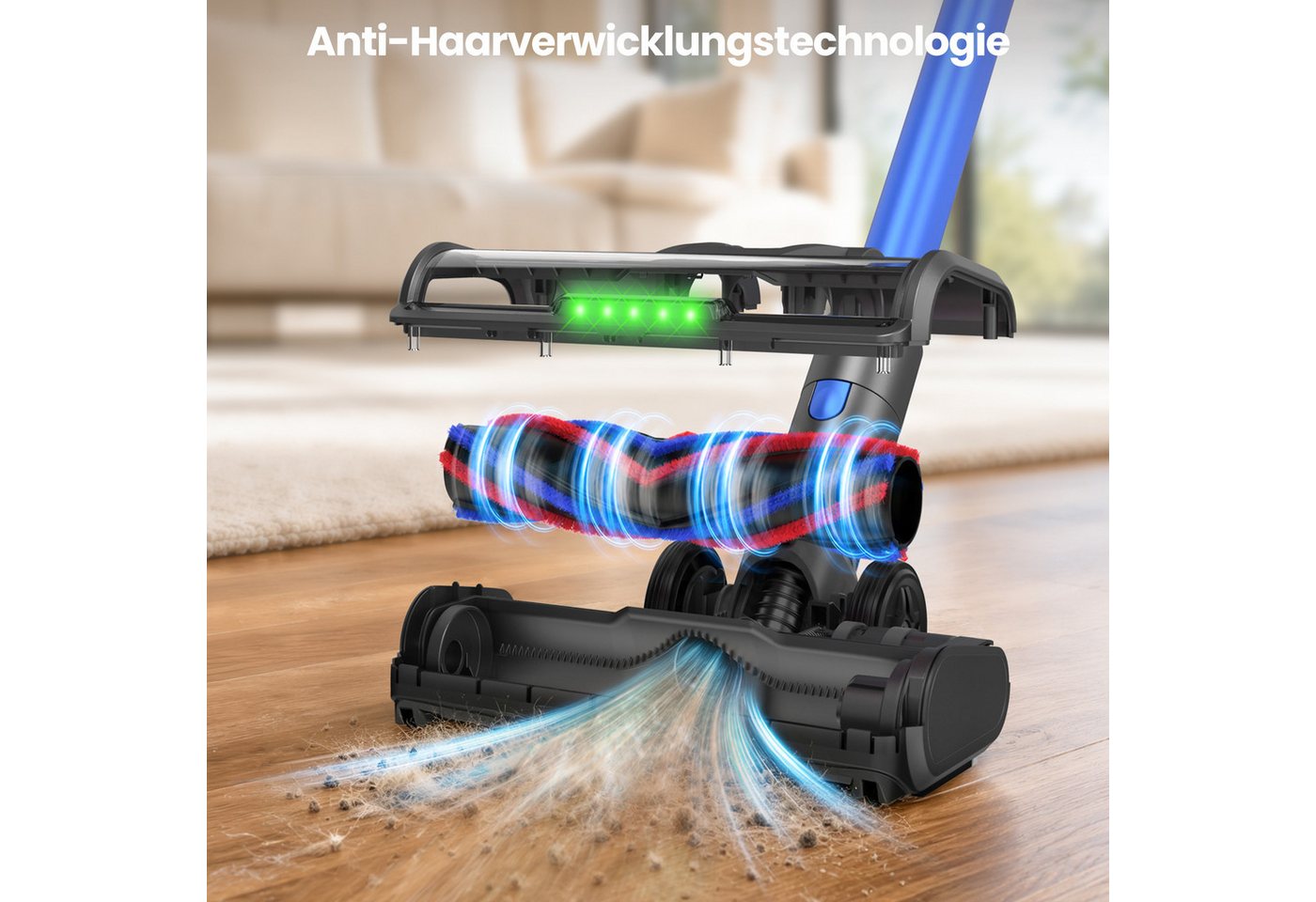 ATEROLL Akku-Hand-und Stielstaubsauger 85.000 Pa,Akku Staubsauger Kabellos,80 Min.Laufzeit Anti-Tangle-Bürste, 680 W, beutellos, H13 HEPA Filter,LED Bodendüse, Handstaubsauger für Tierhaare & Teppich Bild 3