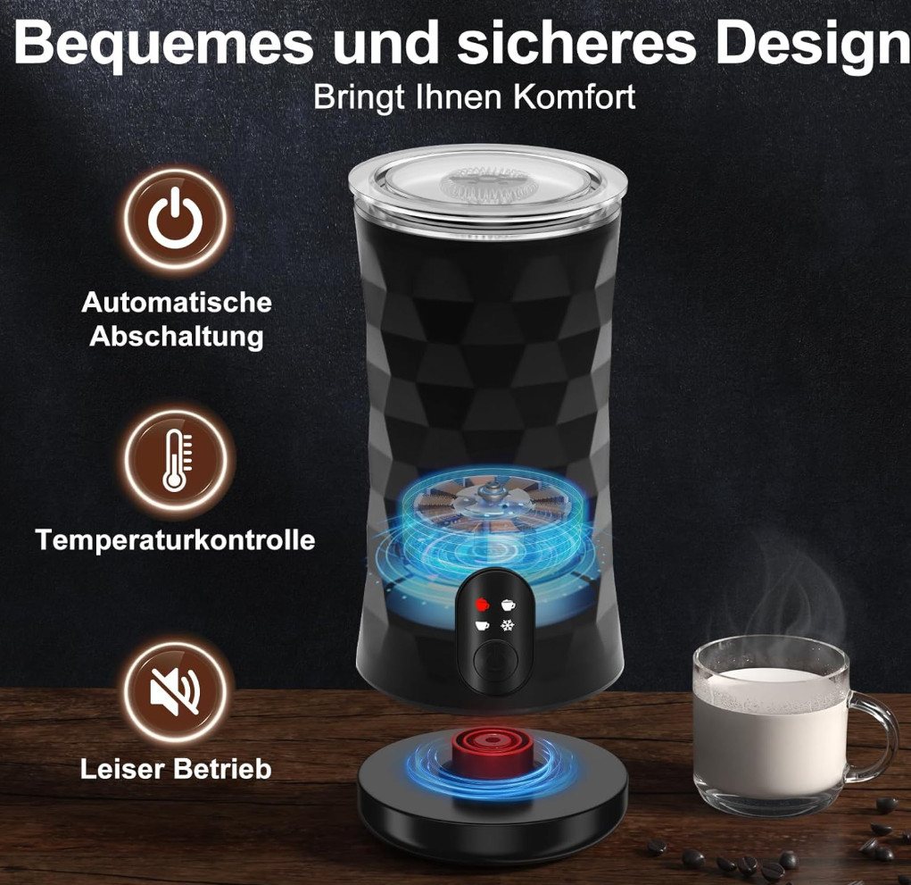 TSE Milchaufschäumer MF1201B Milchaufschäumer 400 W 240 ml 4in1 heiß & kalt LED Auto-Stopp