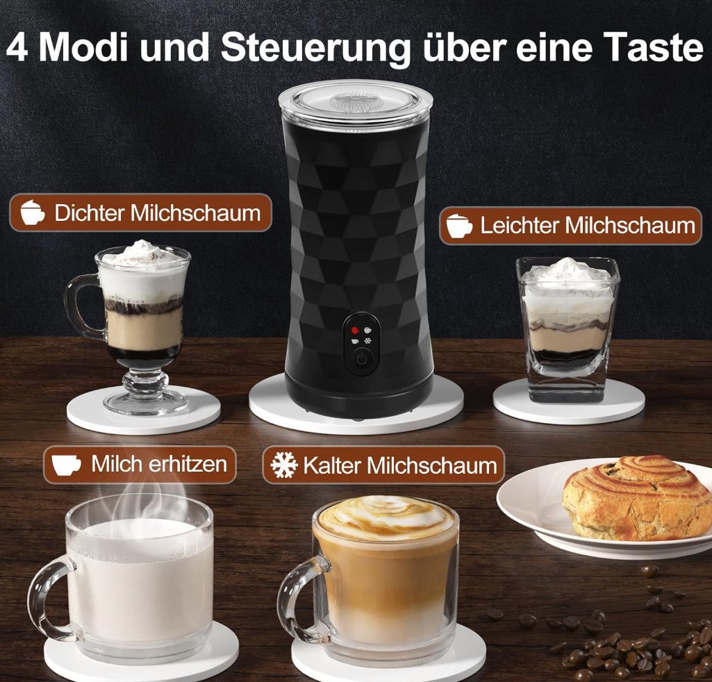 TSE Milchaufschäumer MF1201B Milchaufschäumer 400 W 240 ml 4in1 heiß & kalt LED Auto-Stopp Bild 2