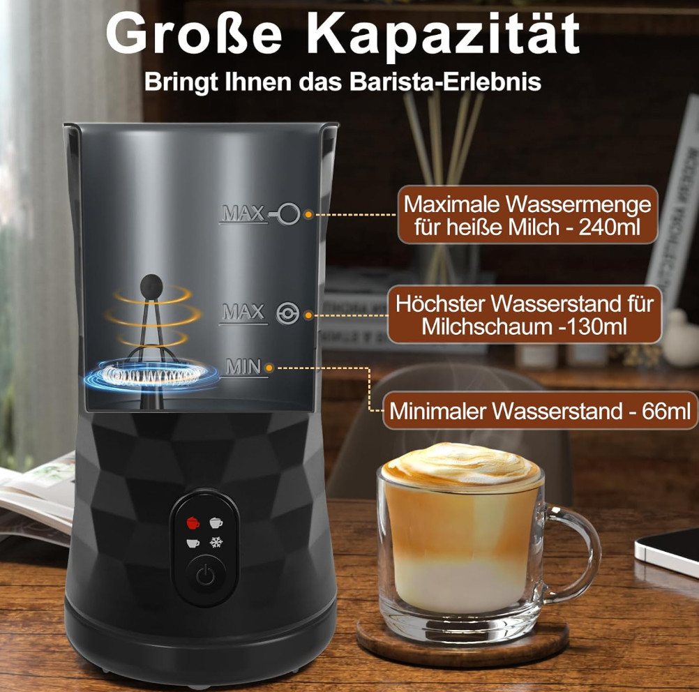 TSE Milchaufschäumer MF1201B Milchaufschäumer 400 W 240 ml 4in1 heiß & kalt LED Auto-Stopp Bild 3