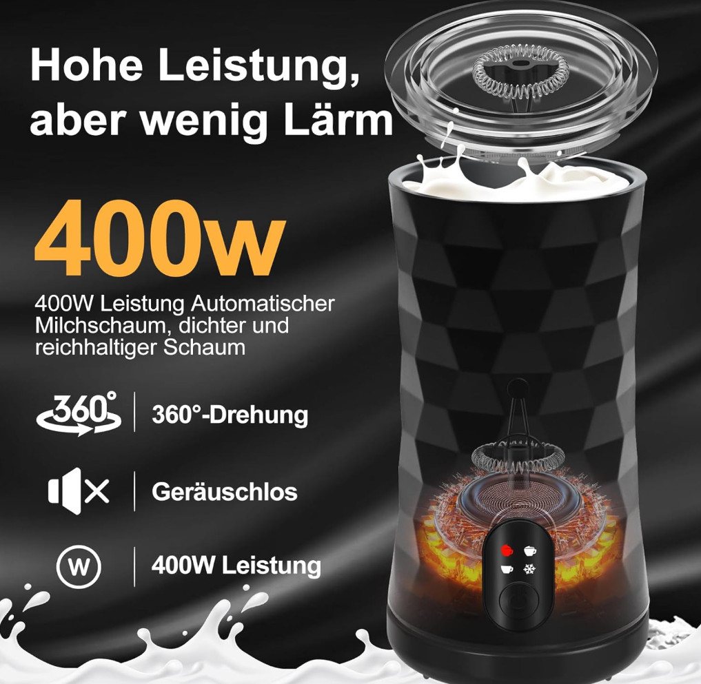 TSE Milchaufschäumer MF1201B Milchaufschäumer 400 W 240 ml 4in1 heiß & kalt LED Auto-Stopp Bild 5