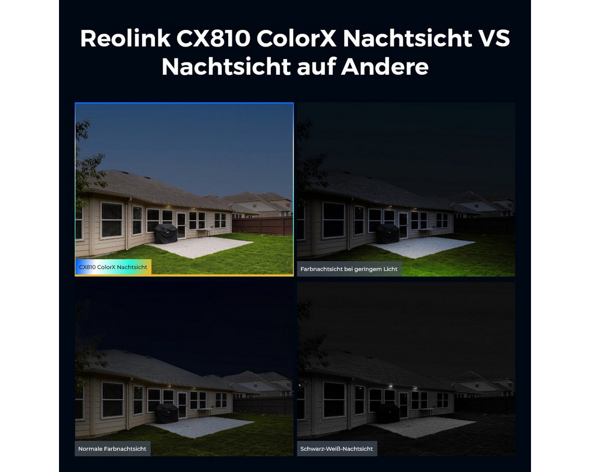 Reolink Überwachungskamera ColorX 8MP Vollfarb-Nachtsicht (Außenbereich, Reolink Color X Series, F1.0 Superblende, Intelligente Erkennung,4K True Color Nachtsicht)