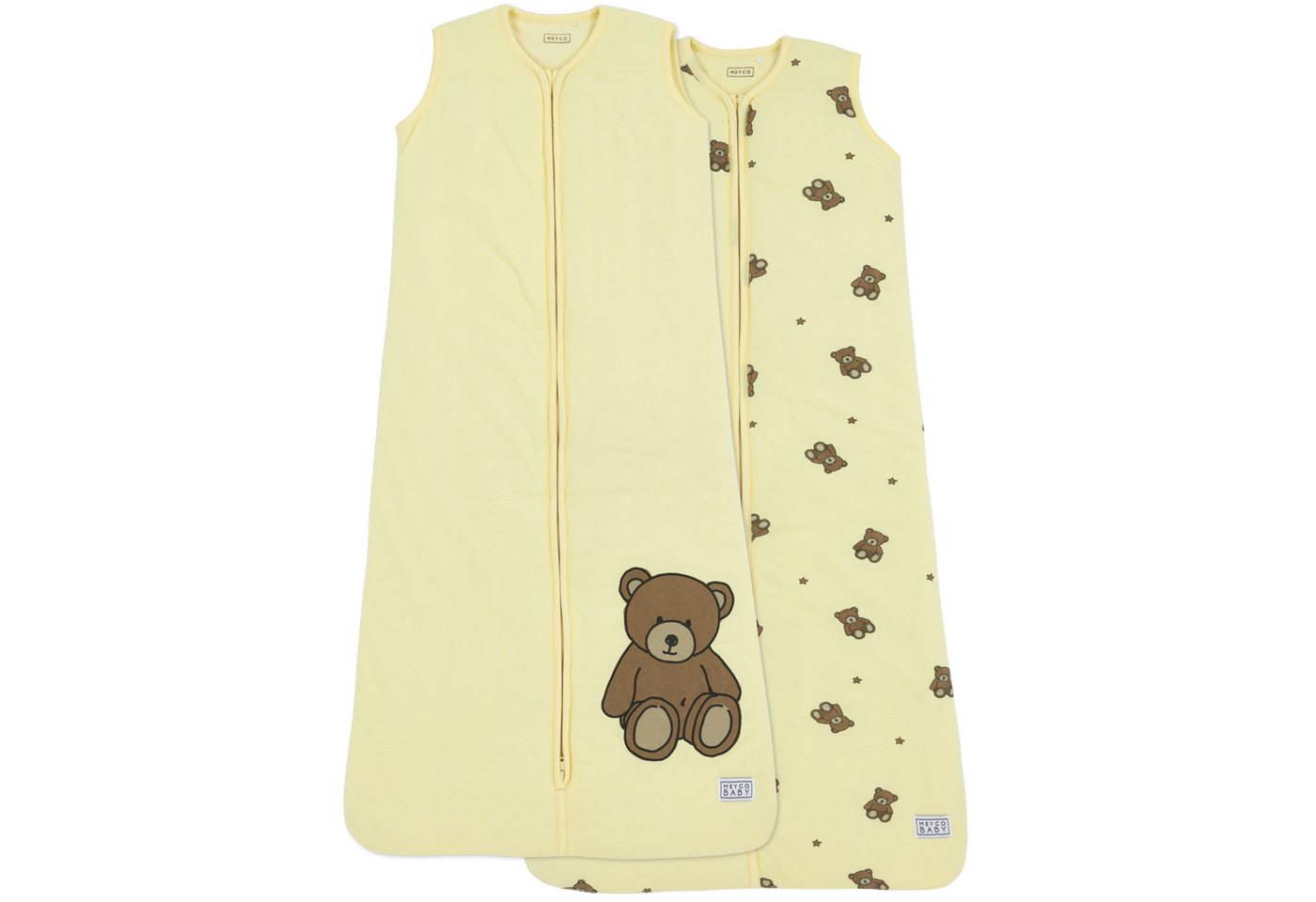 Meyco Baby Babyschlafsack Teddy Bear Soft Yellow (100% Baumwolle, 1 tlg), 90cm - 2-Pack