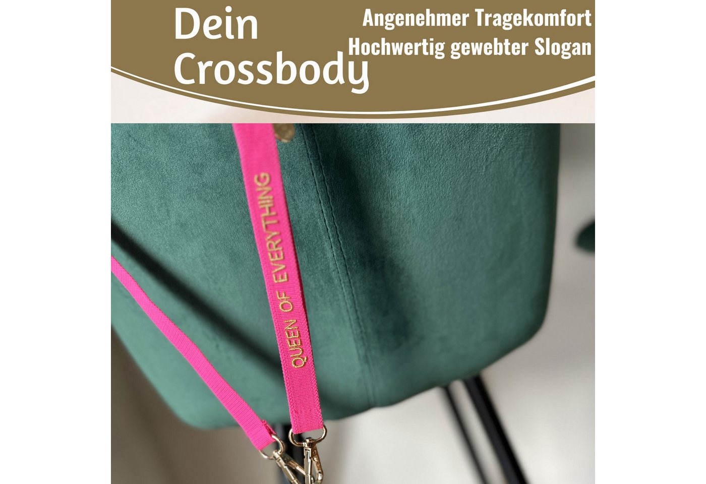 LS-LebenStil Handykette Crossbody Handyband mit Spruch Queen of Every Pink Gold 2 Karabiner Lanyard mit Universal Pad, ideal aus als Schlüsselanhänger Schlüsselband, Universal für jedes Smartphone zum Umhängen oder am Handgelenk Bild 2