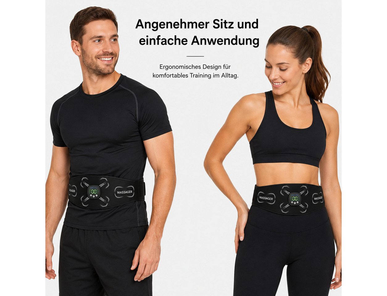 Tekoo EMS-Bauchmuskeltrainer EMS Gürtel Set Muskelstimulator Bauchmuskeltrainer für Bauch & Arme, (Komplettset, 3-teiliges Set), Keine Gel-Pads erforderlich (wasserbefeuchtet) Bild 2