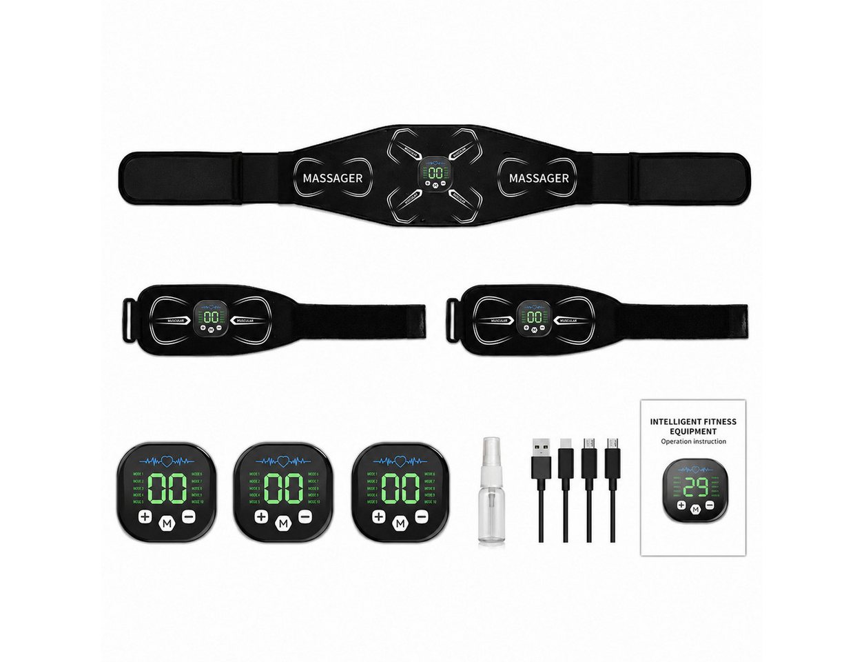 Tekoo EMS-Bauchmuskeltrainer EMS Gürtel Set Muskelstimulator Bauchmuskeltrainer für Bauch & Arme, (Komplettset, 3-teiliges Set), Keine Gel-Pads erforderlich (wasserbefeuchtet) Bild 4