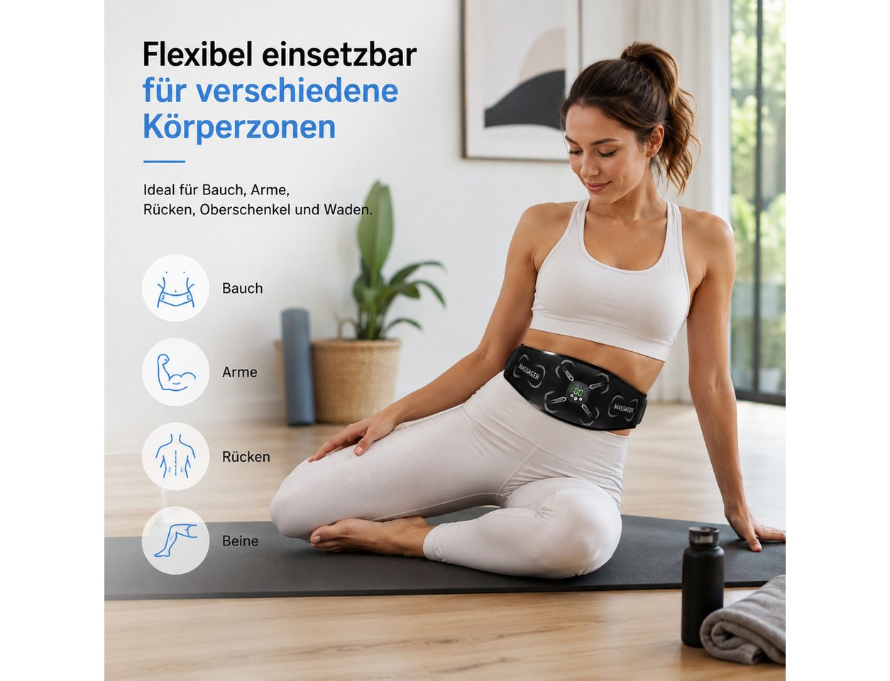 Tekoo EMS-Bauchmuskeltrainer EMS Gürtel Set Muskelstimulator Bauchmuskeltrainer für Bauch & Arme, (Komplettset, 3-teiliges Set), Keine Gel-Pads erforderlich (wasserbefeuchtet) Bild 5