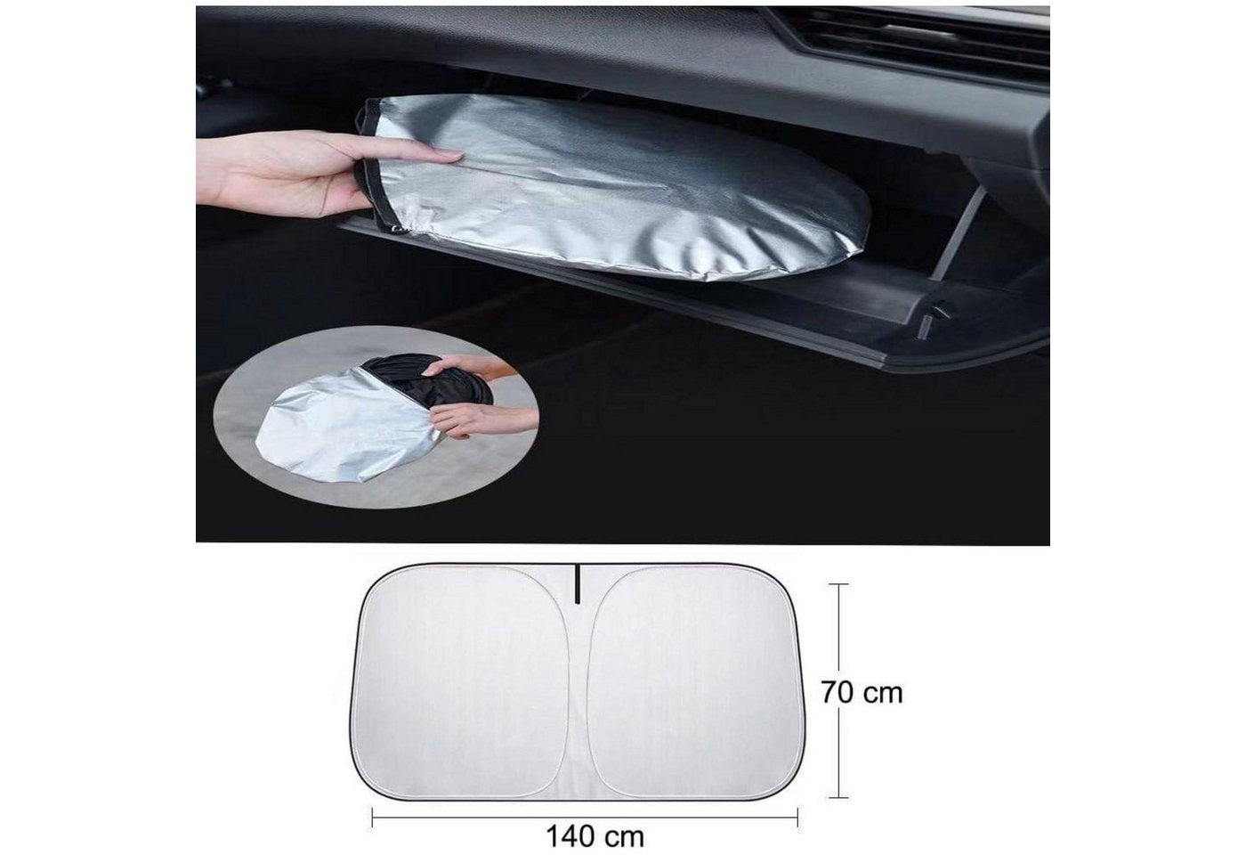 LuxusKollektion Frontscheibenabdeckung Sonnenschutz Auto Frontscheibe 140x70 cm Silber UV-Blocker Bild 2