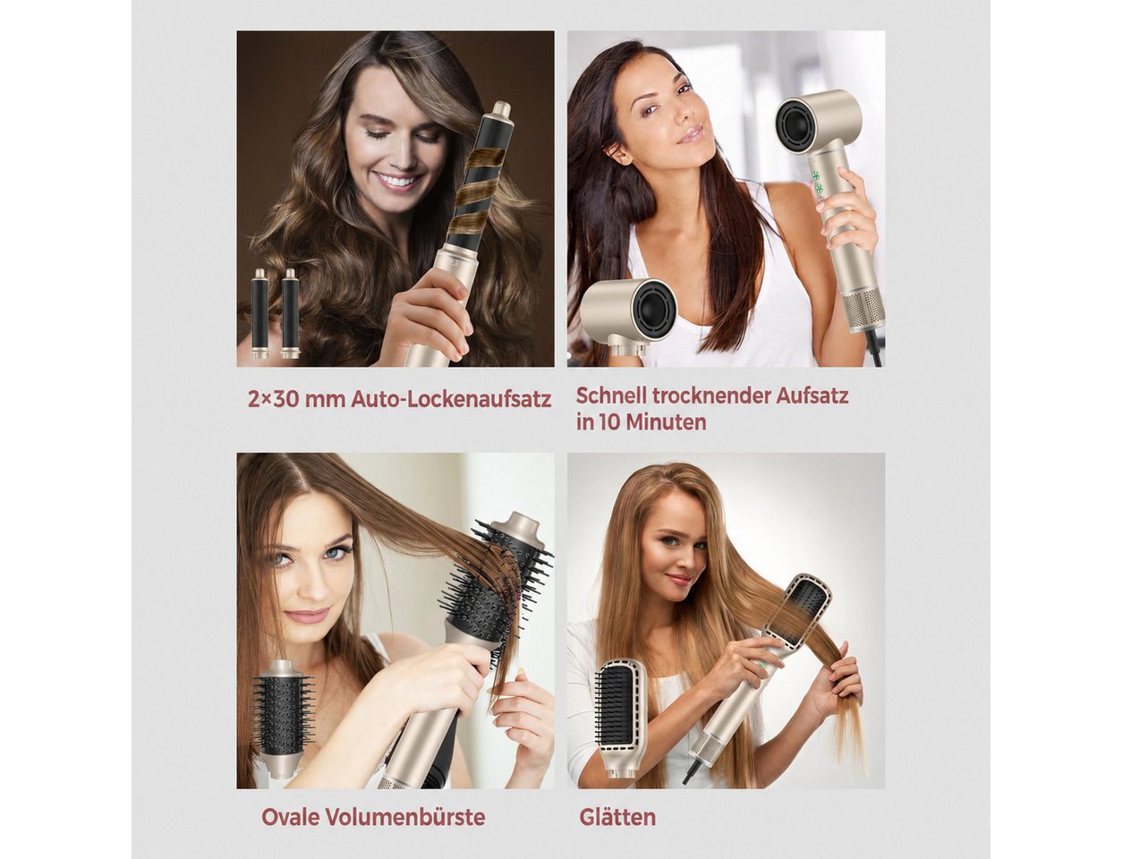 UKLISS Multihaarstyler 7-in-1 Air Styler Hochgeschwindigkeits-Haartrockner Set, 1300 W, Warmluftstyler mit Lockenstab, Diffusor & negativen Ionen