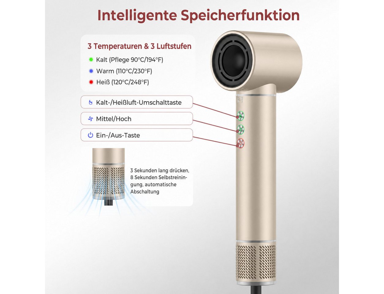 UKLISS Multihaarstyler 7-in-1 Air Styler Hochgeschwindigkeits-Haartrockner Set, 1300 W, Warmluftstyler mit Lockenstab, Diffusor & negativen Ionen Bild 4