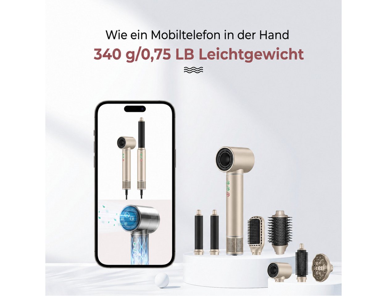 UKLISS Multihaarstyler 7-in-1 Air Styler Hochgeschwindigkeits-Haartrockner Set, 1300 W, Warmluftstyler mit Lockenstab, Diffusor & negativen Ionen Bild 5