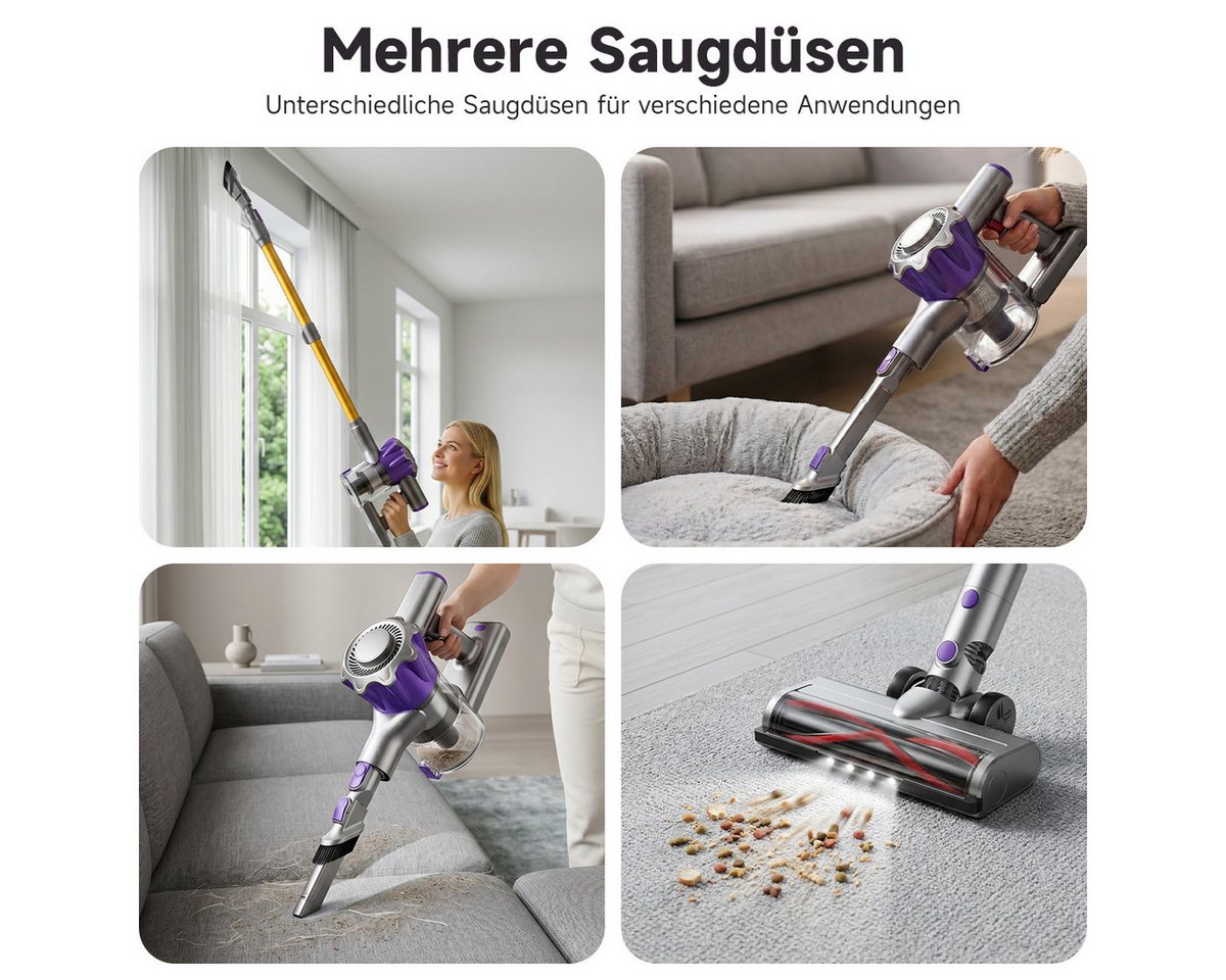 AeroAxis Akku-Hand-und Stielstaubsauger Akku Staubsauger Kabellos 55000pa/ 500W/ 50min Laufzeit für Tierhaare, 500 W, beutellos, Kabellos nutzbar,LED-Anzeige,Wandhalterung für platzsparende Lagerung Bild 2