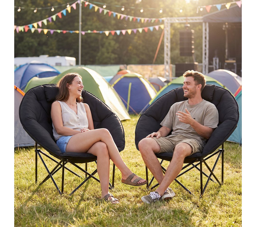 STEELSØN Campingstuhl Hoggar, Campingbank & Moonchair, Klappstuhl mit Seitentasche (schwarz, 55 cm breit), XXL Moonchair faltbar, Campingstuhl mit Kopfkissen, bis 150 kg Bild 2