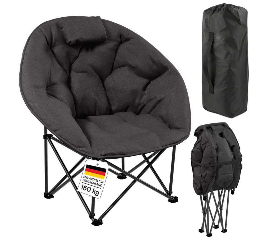 STEELSØN Campingstuhl Hoggar, Campingbank & Moonchair, Klappstuhl mit Seitentasche (schwarz, 55 cm breit), XXL Moonchair faltbar, Campingstuhl mit Kopfkissen, bis 150 kg Bild 5