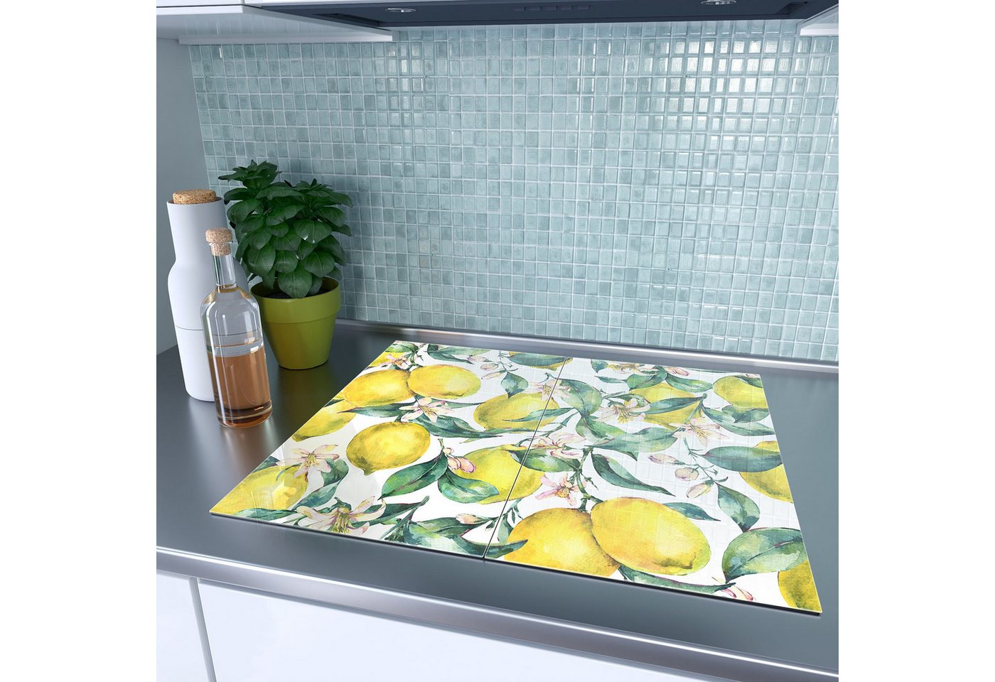 Primedeco Herd-Abdeckplatte Herdabdeckplatte Spritzschutz aus Glas Zitronenmuster, Glas, (2 tlg) Bild 4