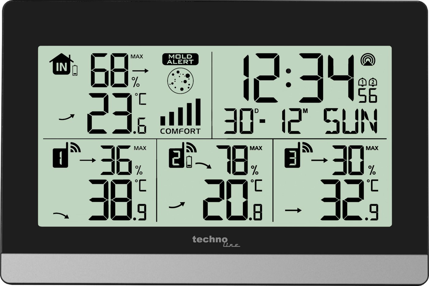 technoline Raumthermometer WS 7065, Klimastation inkl. 3 Thermo-Hygro-Sensoren & Schimmel- und Frostalarm Bild 2