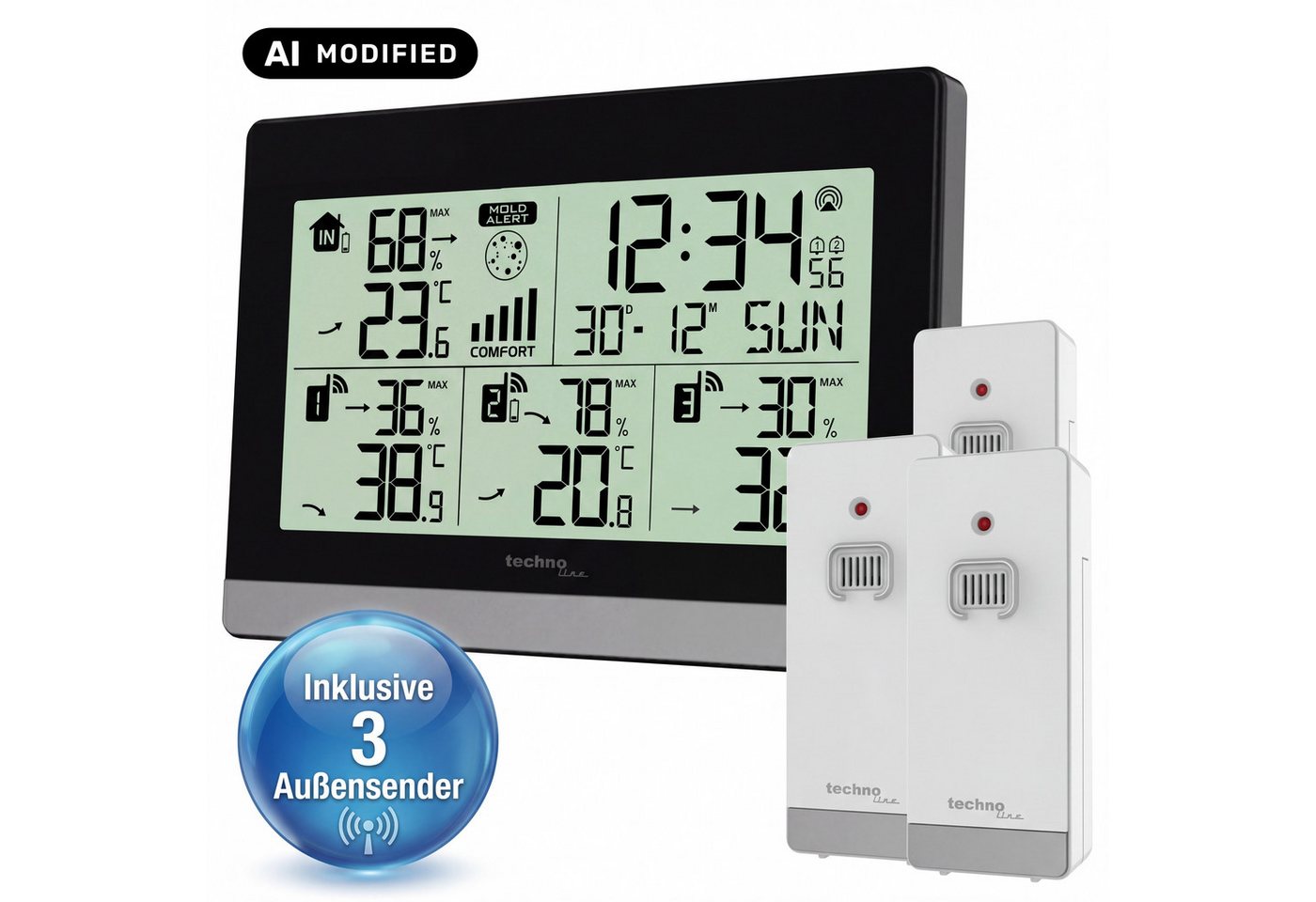 technoline Raumthermometer WS 7065, Klimastation inkl. 3 Thermo-Hygro-Sensoren & Schimmel- und Frostalarm Bild 3