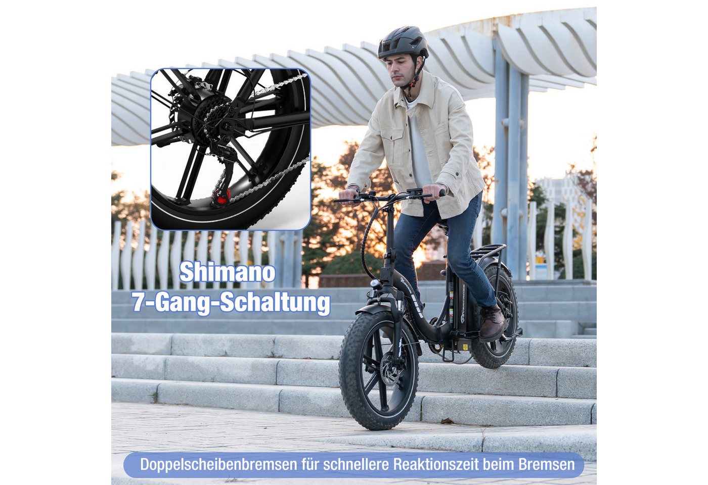 EVERCROSS TECH E-Bike 20×4.0 Fatbike, 7-Gang Shimano, 48V 18Ah abnehmbarer Akku 130km, Heckmotor, 864 Wh, NFC+App Entsperrung, 250W Motor Elektrofahrräder für Damen und Herren Bild 4