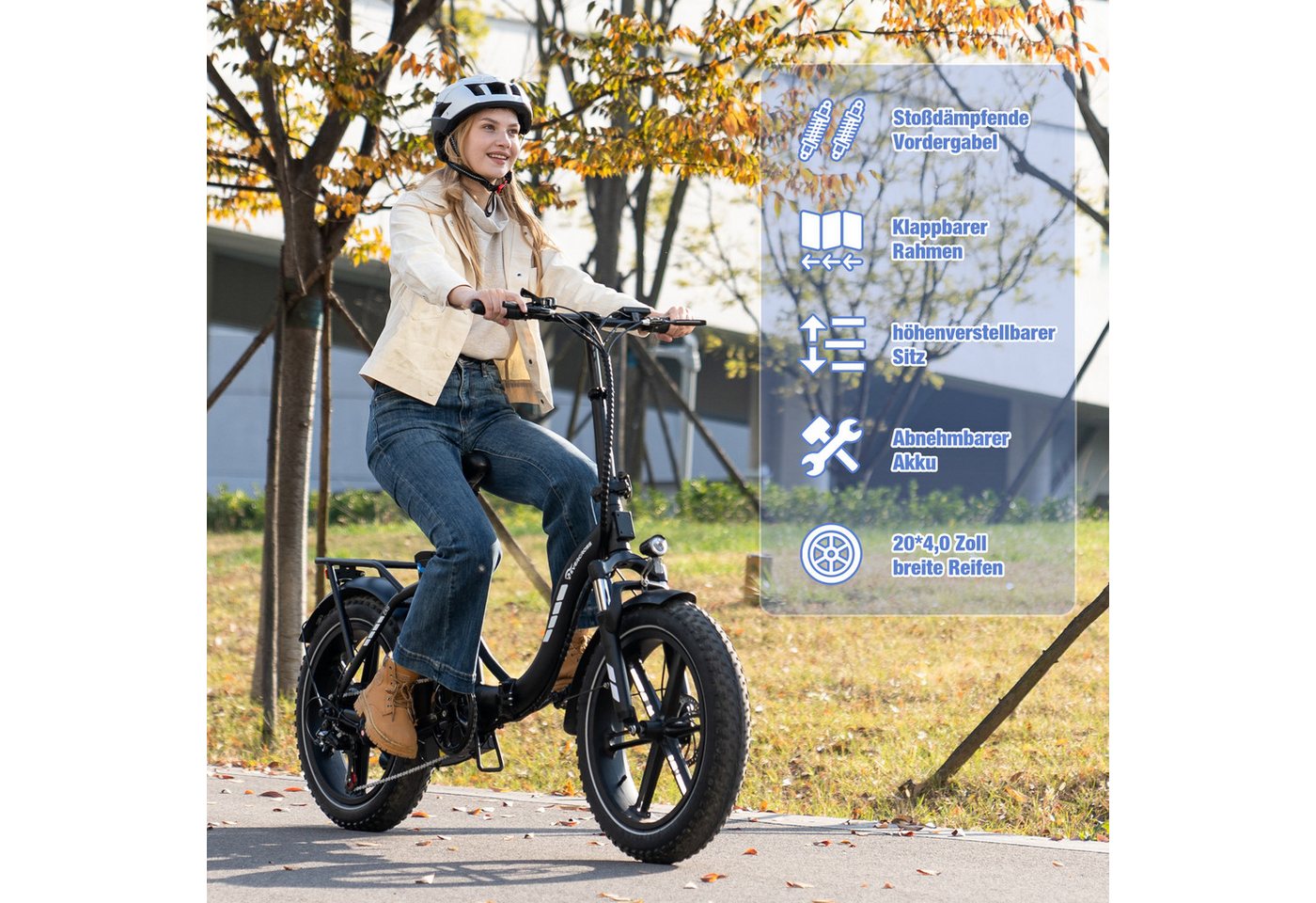 EVERCROSS TECH E-Bike 20×4.0 Fatbike, 7-Gang Shimano, 48V 18Ah abnehmbarer Akku 130km, Heckmotor, 864 Wh, NFC+App Entsperrung, 250W Motor Elektrofahrräder für Damen und Herren Bild 5