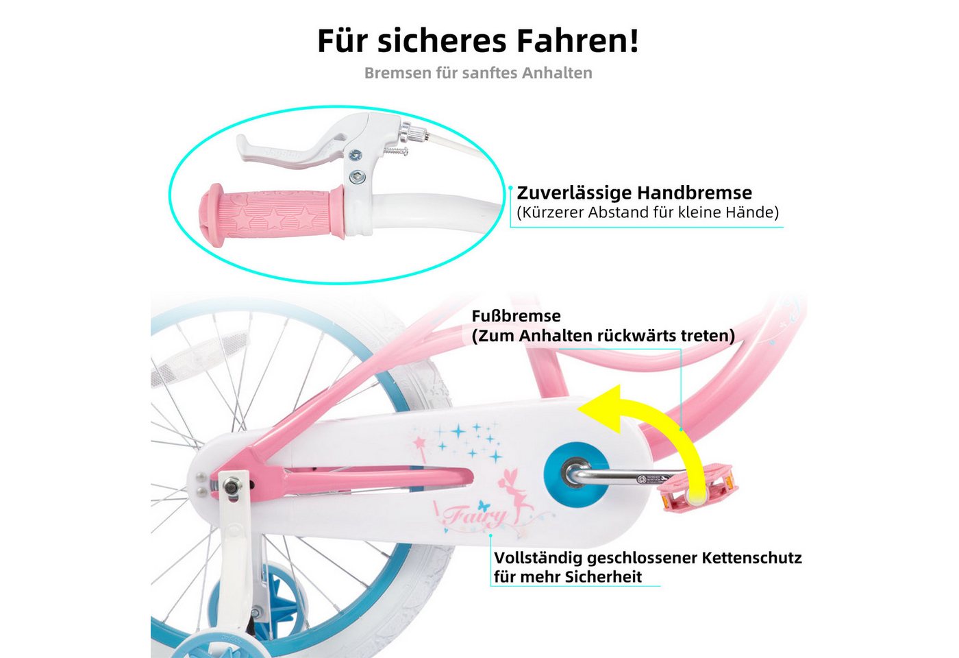 JOYSTAR Kinderfahrrad Mädchen‑Kinderfahrrad Stützrädern & Bremse für Spiel & Freizeit 2‑9 J., mit Stützräder, Handbremse und Korb, Geschenke für Prinzessinnen Bild 5