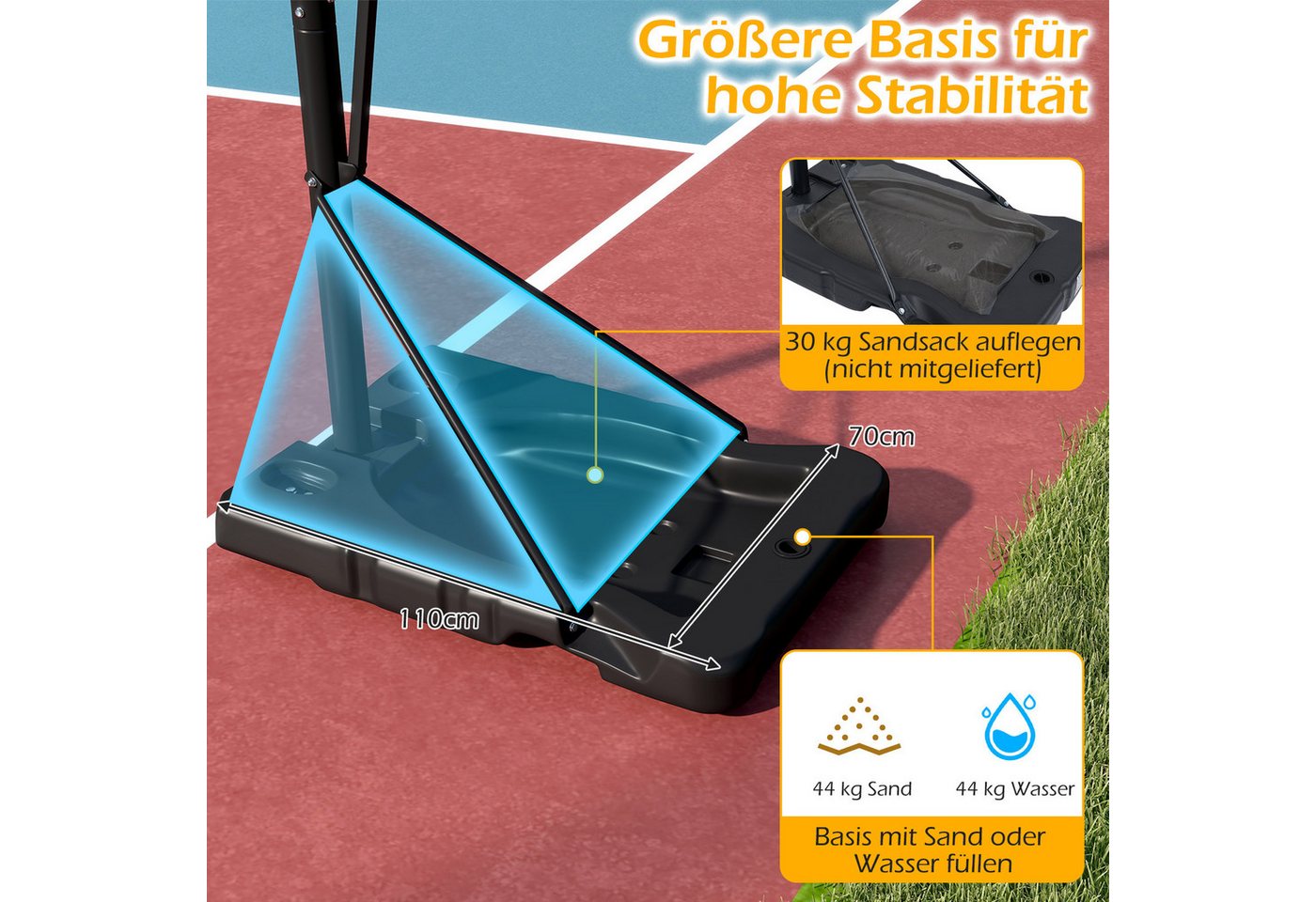 COSTWAY Basketballständer, Tragbarer, 170-305cm höhenverstellbarer Basketballkorb