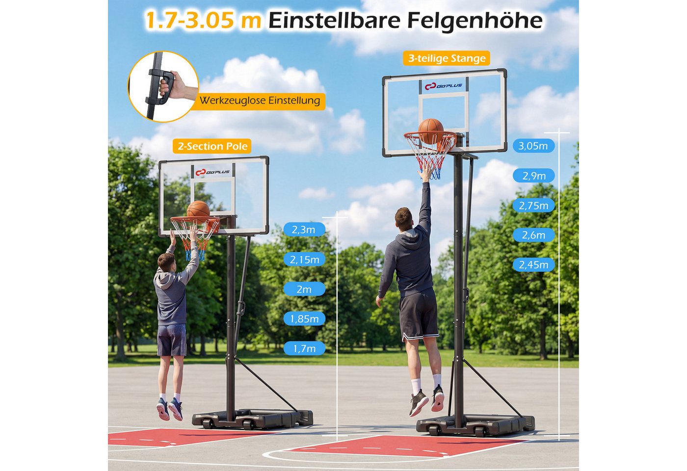 COSTWAY Basketballständer, Tragbarer, 170-305cm höhenverstellbarer Basketballkorb Bild 5