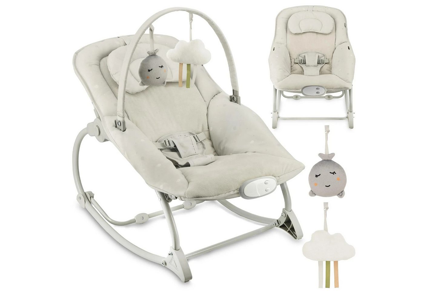 MoMi Babyschaukel LAPIS Elektrische Babywippe mit Musikmodul in Hellgrau - 8 Melodien, Babywippe, Babyliegesitz, manuelles Schaukeln, waschbarer Bezug Bild 2