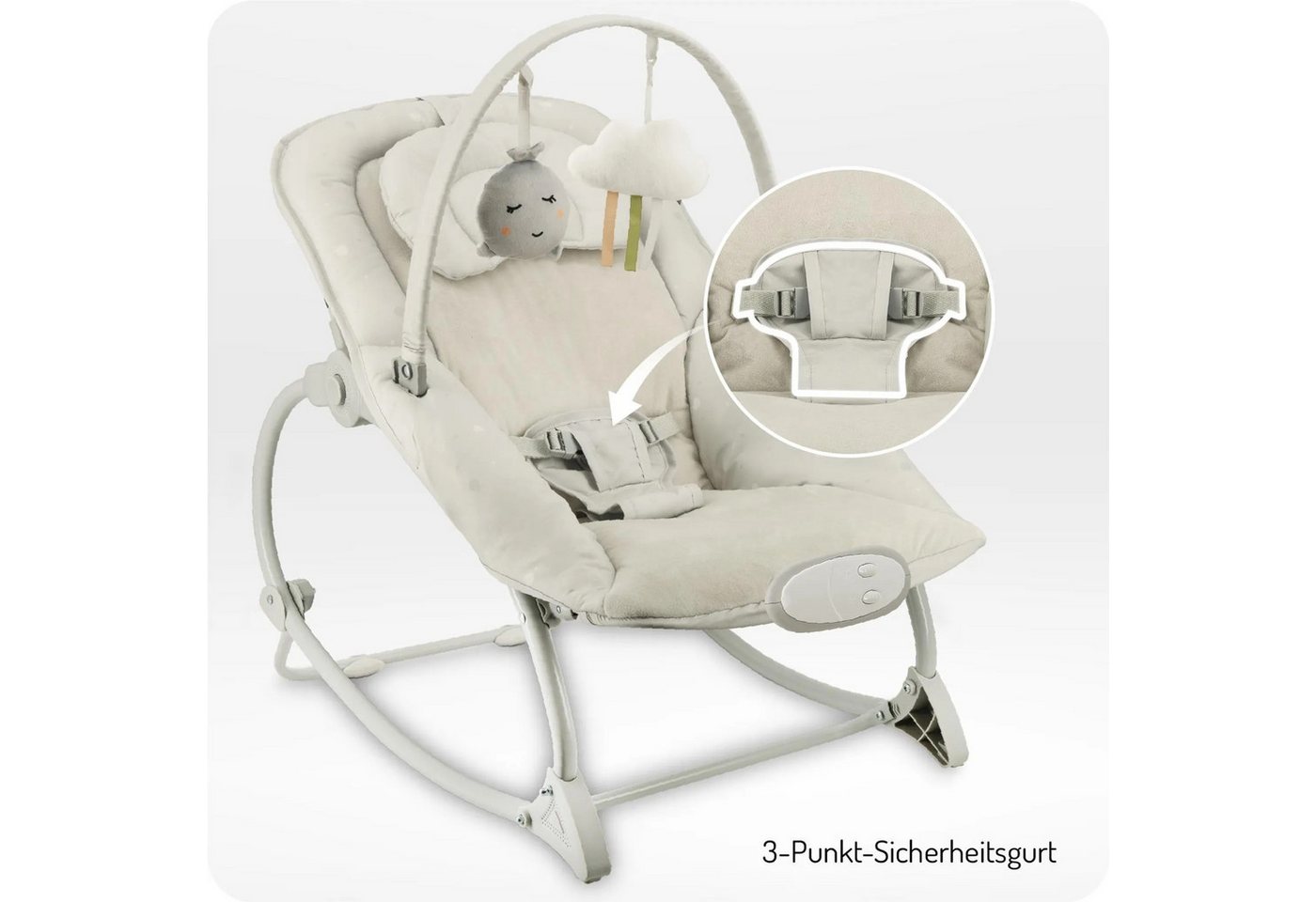 MoMi Babyschaukel LAPIS Elektrische Babywippe mit Musikmodul in Hellgrau - 8 Melodien, Babywippe, Babyliegesitz, manuelles Schaukeln, waschbarer Bezug Bild 3