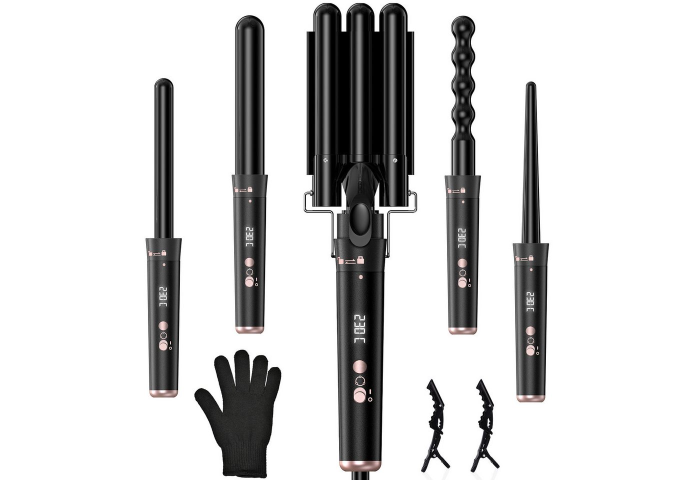 AIBISTAR Lockenstab 5-in-1 Multifunktion Lockenstylist, 5 Größen, 80–230°C, 30s Aufheizung, 9-28mm, 3 Temperaturbereiche – für feines/normales/dickes Haar Bild 2