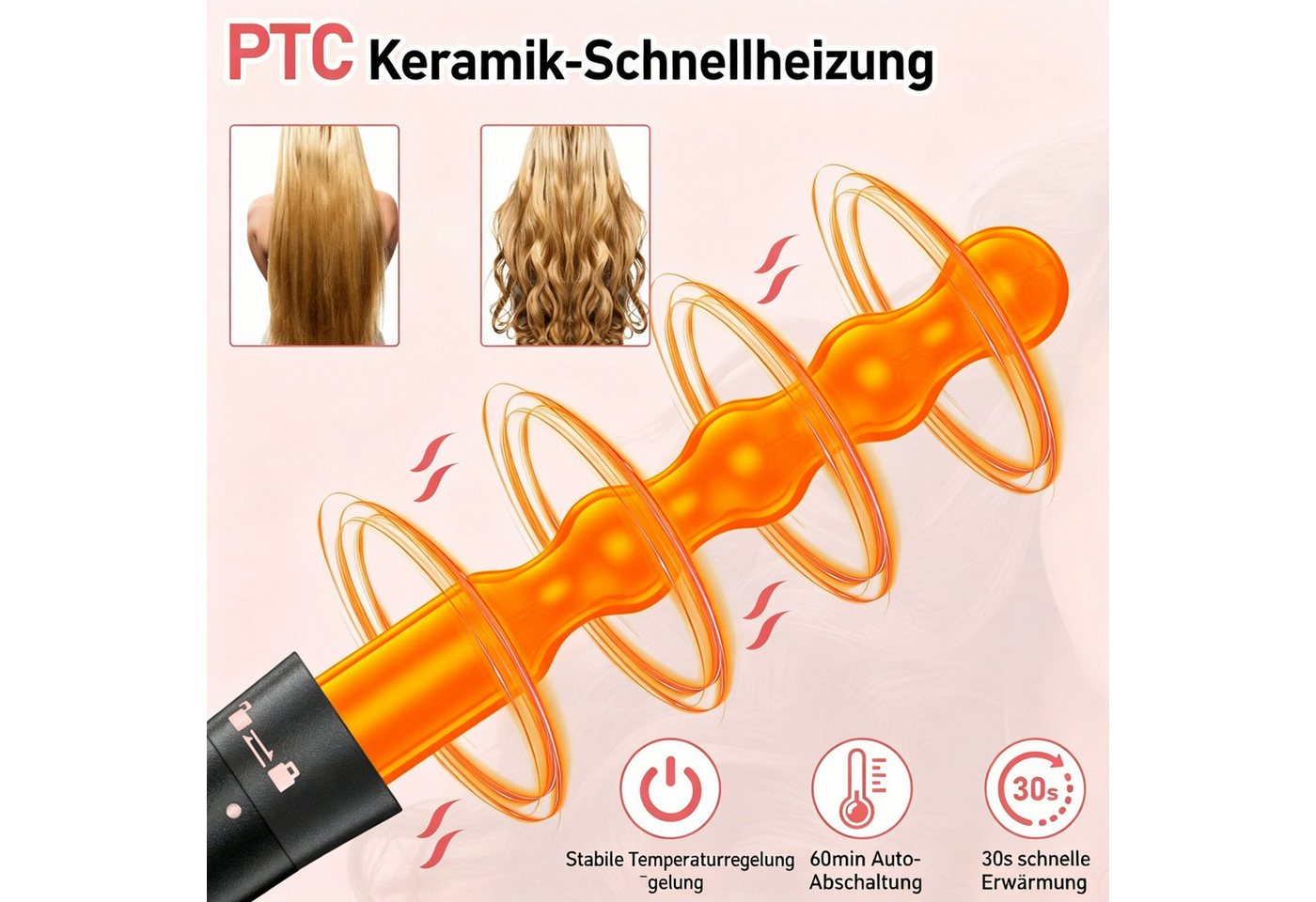 AIBISTAR Lockenstab 5-in-1 Multifunktion Lockenstylist, 5 Größen, 80–230°C, 30s Aufheizung, 9-28mm, 3 Temperaturbereiche – für feines/normales/dickes Haar Bild 3