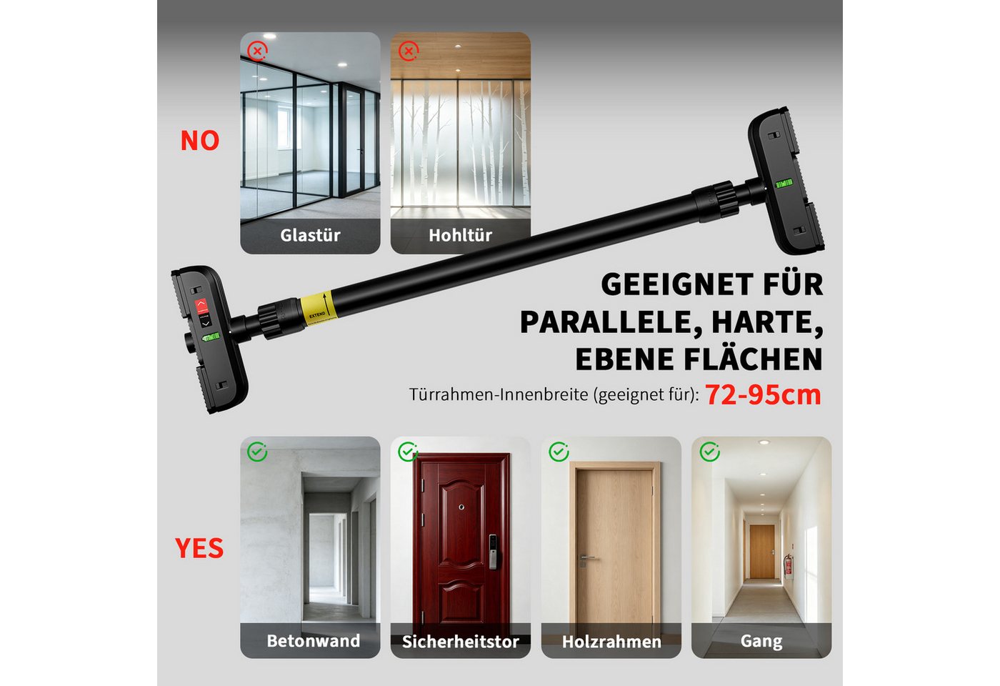 GarveeMore Türreck Klimmzugstange für Türrahmen, bis 200 kg belastbar, 360°-Doppelgetriebe-Schloss, klemmbar ohne Bohren, für Heimtraining