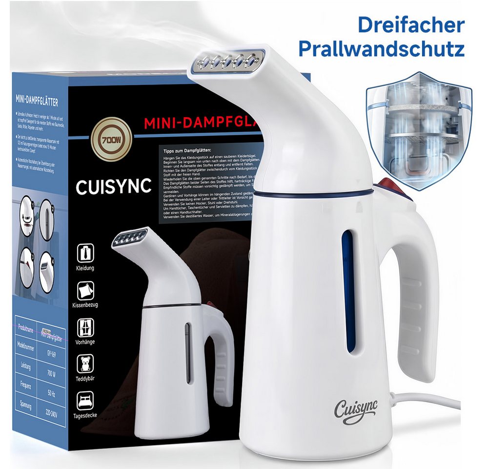 CUISYNC Dampfglätter GY-169 Hand-Dampfglätter 700 W, 45 Sek., 120 ml, für Reise & Büro, 700 W, 120 ml tragbarer Kleidungsdampfer, auslaufsicheres Design Bild 3