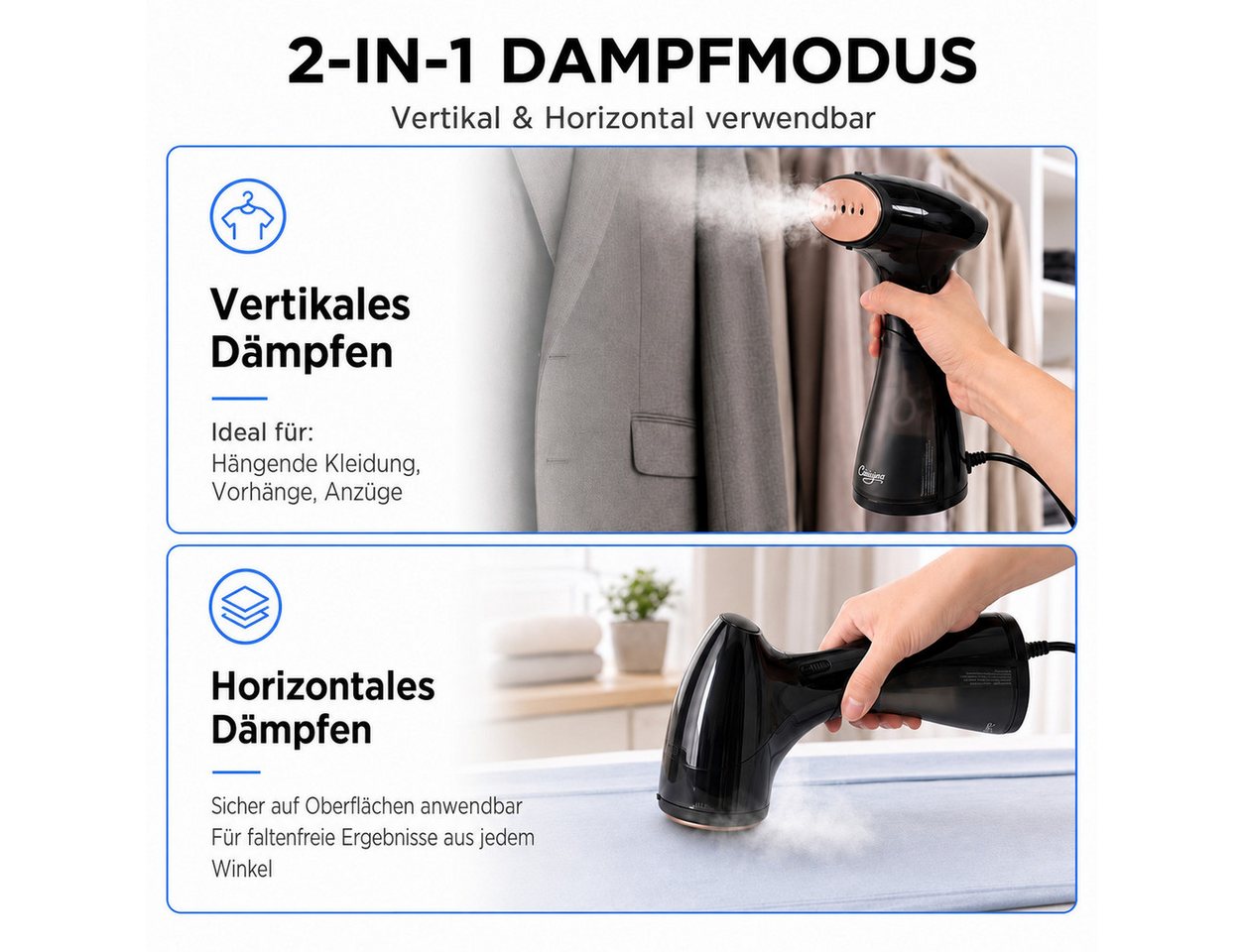 CUISYNC Dampfglätter GY-2000 Hand-Dampfglätter 1600 W, 10 Sek., 150 ml, Reise & Büro, 1600 W, 1600 W starker Dampf, 150 ml Wassertank, vertikal und horizontal Bild 2