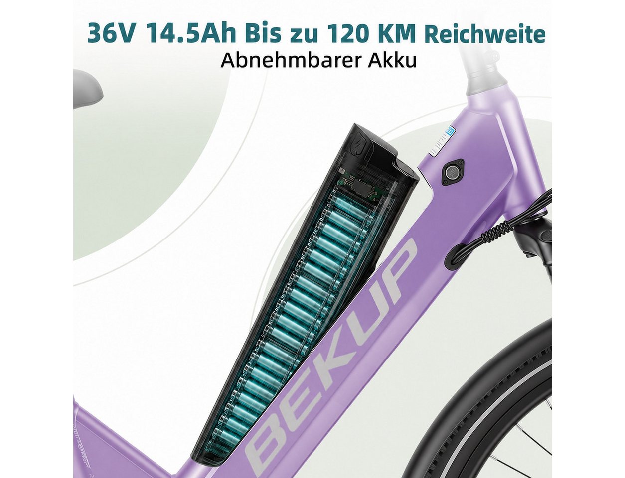 Vankel E-Bike Cityrad 26 Zoll City-E-Bike für Damen und Herren, 522 Wh, 120 km, 45 Nm, 7 Gang Shimano Shimano Tourney TZ Schaltwerk, Kettenschaltung, Heckmotor, 522 Wh, (Komplettset, E-Bike inklusive Akku und Ladegerät), Für Alltag und Touren mit Federgabel, Display und Scheibenbremsen Bild 2