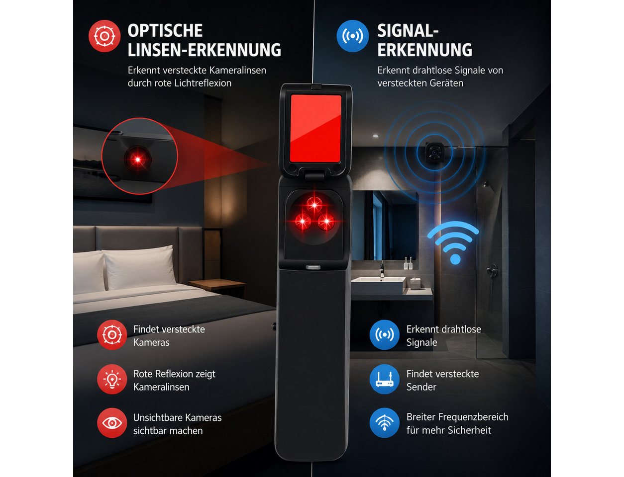 XEOOCE Überwachungskamera Zubehör Insektendetektor Anti Spion Kamera Finder RF Signal Scanner (Erfassungsbereich: 1 MHz – 8 GHz) Bild 5